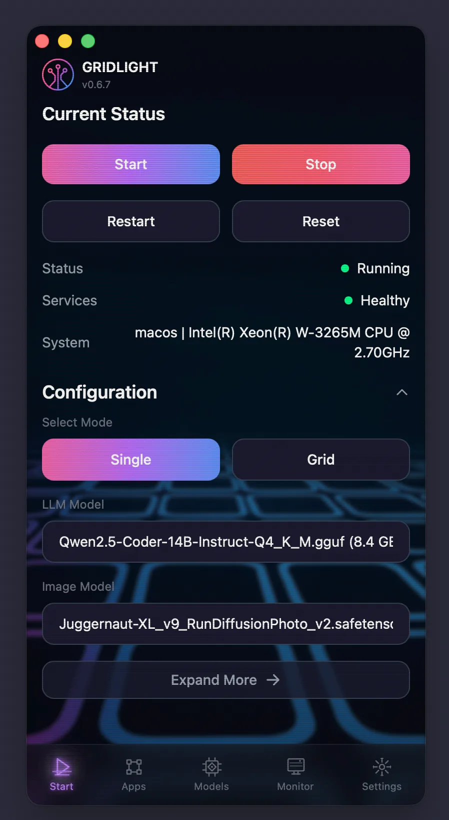 Screenshot: New Dev App creation dialog in Gridlight